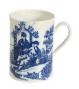 A Caughley porcelain blue and white printed mug , circa 1780, printed with  A Caughley porcelain