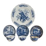 Four items of Caughley blue and white printed porcelain, circa 1780  Four items of Caughley blue and