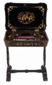 A Chinese export gilt and black lacquer work table , mid 19th century  A Chinese export gilt and