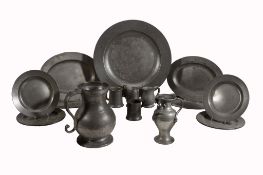 A collection of pewter flatwares, 18th, 19th and early 20th century  A collection of pewter