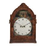 A flame mahogany hour repeating table clock , 19th century  A flame mahogany hour repeating table