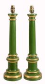 A pair of black marble and brass mounted columnar table lamps  A pair of black marble and brass