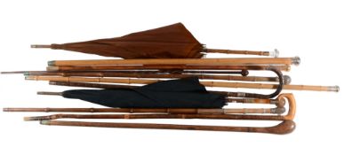 A collection of walking sticks and umbrellas, late 19th and early 20th century  A collection of