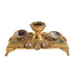 A Continental gilt metal and micro mosaic mounted encrier, circa 1870  A Continental gilt metal