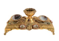 A Continental gilt metal and micro mosaic mounted encrier, circa 1870  A Continental gilt metal
