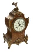A French marquetry mantel clock , late 19th century  A French marquetry mantel clock  , late 19th