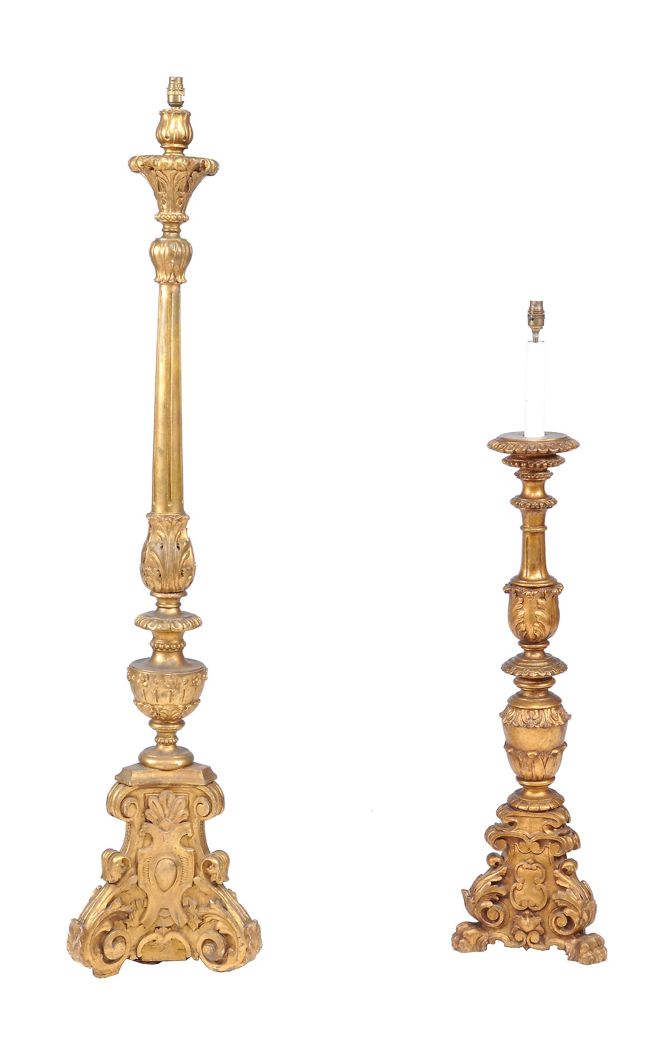 A giltwood standard lamp, 20th century, with fluted stem  A giltwood standard lamp,   20th century,