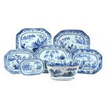 Four various Chinese blue and white meat dishes, Qianlong  Four various Chinese blue and white