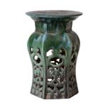 A Chinese Pottery Garden Stool of hexagonal baluster form with a compressed...  A Chinese Pottery
