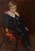Nelly Erichson (fl.1882-1897) - Portrait of a young boy seated holding poppies, traditionally