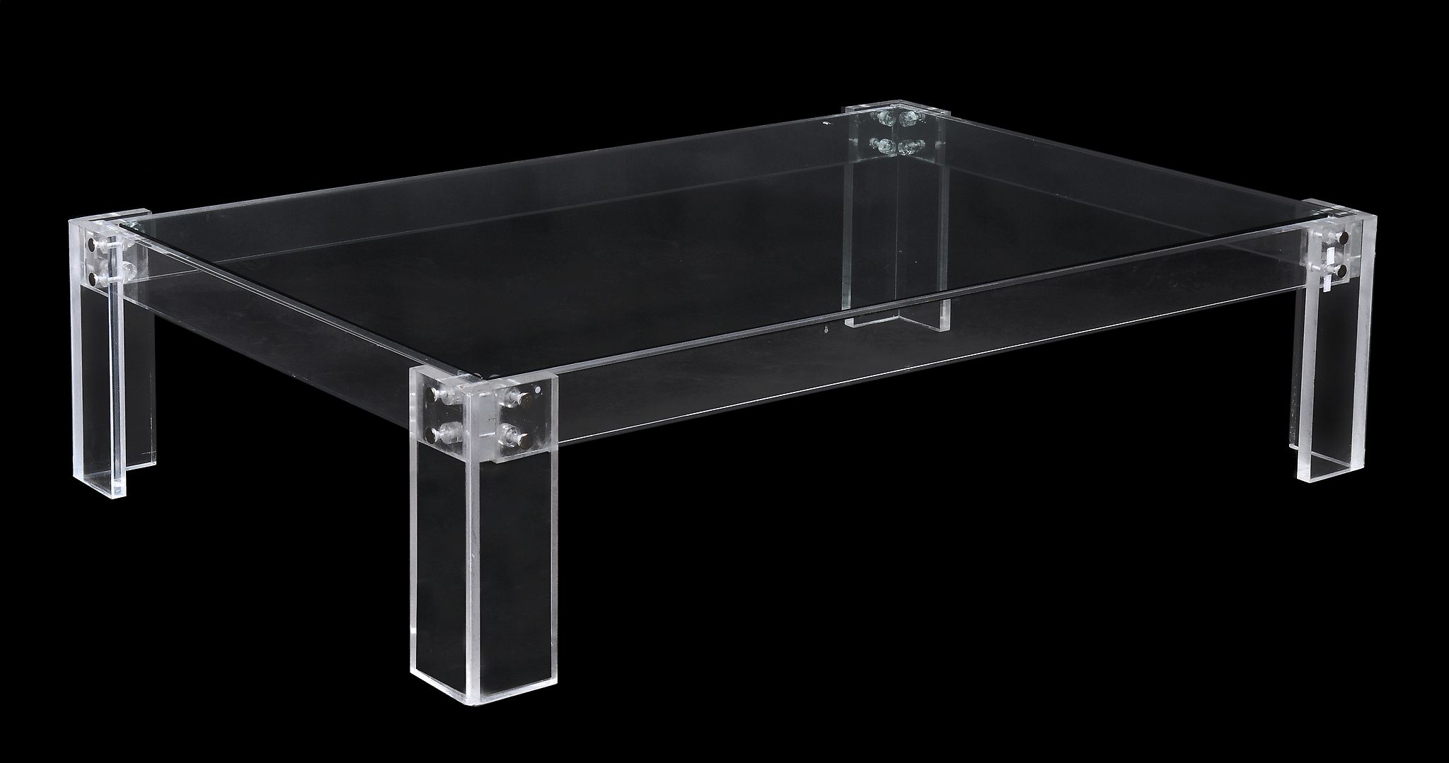 A clear perspex and glass rectangular coffee table, of recent manufacture  A clear perspex and glass