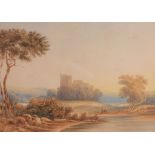 Copley Fielding (1787-1855) - Landscape with castle ruin and lake in the distance Watercolour,