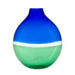 An Effetre International glass vase, with green and blue bands partitioned...  An Effetre