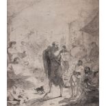 Italian School (19th Century) - Hermit with walking stick, holding a lantern, walking through a