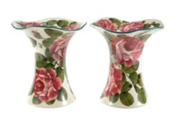 A pair of Wemyss Lady Eva vases, circa 1900, painted with pink cabbage roses  A pair of Wemyss