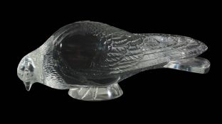 Pigeon Verviers, a Cristal Lalique clear and frosted glass model, engraved mark  Pigeon Verviers,