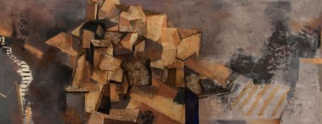 Anthony Whishaw (b.1930) - Townscape oil on canvas 121 x 300 cm (47 3/4 x 117 3/4 in)  (Please