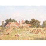 Edward Wilkins Waite (1854-1924) - Hay Stooks with chickens pecking Oil on canvas Signed lower right