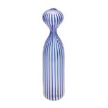 An Effetre International glass bottle vase, with blue and white stripes  An Effetre International