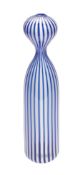 An Effetre International glass bottle vase, with blue and white stripes  An Effetre International