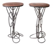 A pair of tall lamp tables or torcheres, of recent manufacture  A pair of tall lamp tables or