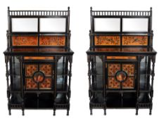 A pair of Aesthetic Movement side cabinets, circa 1880, ebonised  A pair of Aesthetic Movement