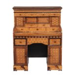 A Japanese parquetry twin pedestal desk, circa 1900  A Japanese parquetry twin pedestal desk,