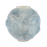 Formose, a Rene Lalique frosted, opalescent and blue stained glass vase  Formose, a Rene Lalique