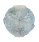 Formose, a Rene Lalique frosted, opalescent and blue stained glass vase  Formose, a Rene Lalique