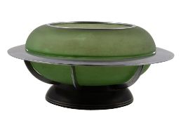 An Art Deco chromium plated and green glass centre bowl by Joseph Lucas Ltd  An Art Deco chromium