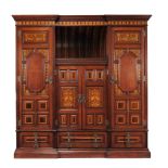 An Arts and Crafts mahogany, rosewood and marquetry compactum wardrobe  An Arts and Crafts mahogany,