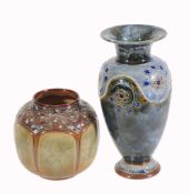 A Doulton stoneware vase, with an Art Nouveau floral band to the shoulder  A Doulton stoneware vase,