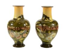A pair of Doulton Lambeth Faience tall vases  A pair of Doulton Lambeth Faience tall vases,