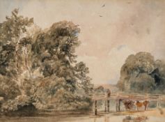 Peter de Wint (1784-1849) - Cattle watering Watercolour, over graphite, on wove paper 23 x 30 cm. (9