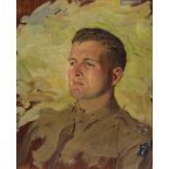 Circle of Francis Edwin Hodge (1883-1949) - Portrait of a soldier Oil on wood 62 x 49 cm. (24 1/4