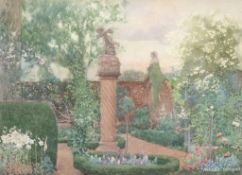 Albert Scott Cox (1863-1920) - Interior view of a walled garden Watercolour, heightened with