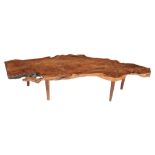 An American figured redwood sectional coffee table, late 20th century  An American figured redwood