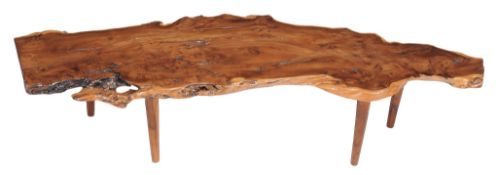 An American figured redwood sectional coffee table, late 20th century  An American figured redwood
