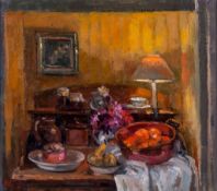 Pamela Kay (b.1939) - Autumn in the Kitchen oil on board, signed with the initials at lower left