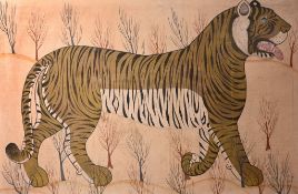 Indian School (early 20th Century) - A Tiger Gouache on linen 111.5 x 174 cm. (43 3/4 x 68 1/2 in)