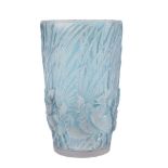 Coqs et Plumes, a Rene Lalique clear, frosted and blue stained vase  Coqs et Plumes, a Rene