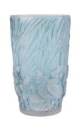 Coqs et Plumes, a Rene Lalique clear, frosted and blue stained vase  Coqs et Plumes, a Rene