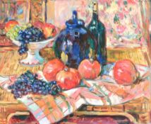 Max Agostini (1914-1997) - Still life with pomegranates, grapes, a bowl of fruit and a teapot on a