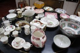 A quantity of decorative china to include Royal Crown Derby tea cups and saucers, Copeland bowls,