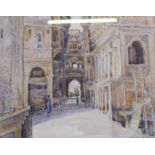 John Drummond (20th Century) 'Palace Courtyard, Jaipur, Rajastha'; Street scene with arched entrance