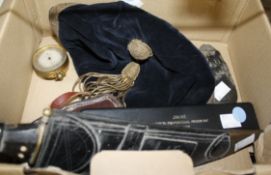 Quantity of collectable items to include a school cricket cap, leather cased compass, presentation