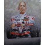 After Peter Deighan 'Lewis Hamilton' Limited edition print no. 12/500 Signed in pencil 46.5cm x