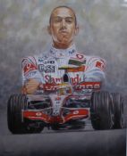 After Peter Deighan 'Lewis Hamilton' Limited edition print no. 12/500 Signed in pencil 46.5cm x
