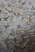 A Chinese silk embroidered panel, late Qing dynasty, floral decorated with heron and butterflies,