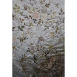 A Chinese silk embroidered panel, late Qing dynasty, floral decorated with heron and butterflies,